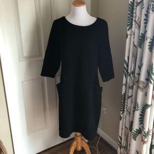 Black long sleeve Boden midi dress pockets size 14